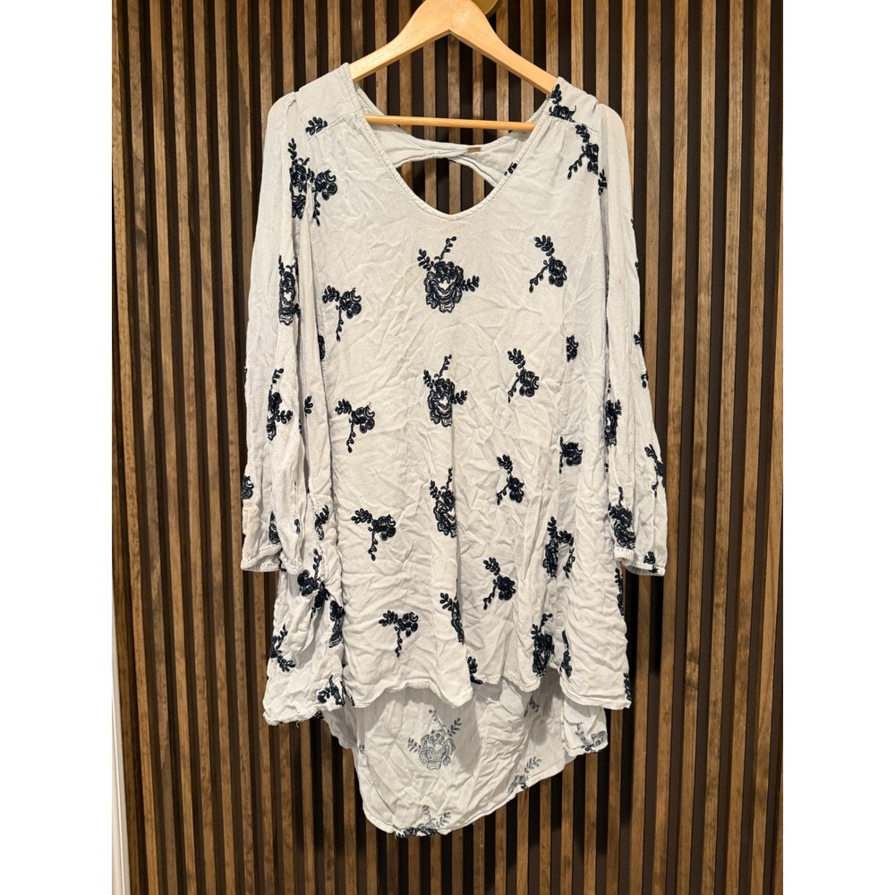 Free People‎ Embroidered Floral Tunic Dress with High Low Hem and Back Cutout